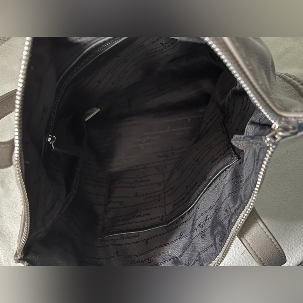 Tommy Bahama 100% Leather Taupe Zippered Tote - Picture 4 of 5